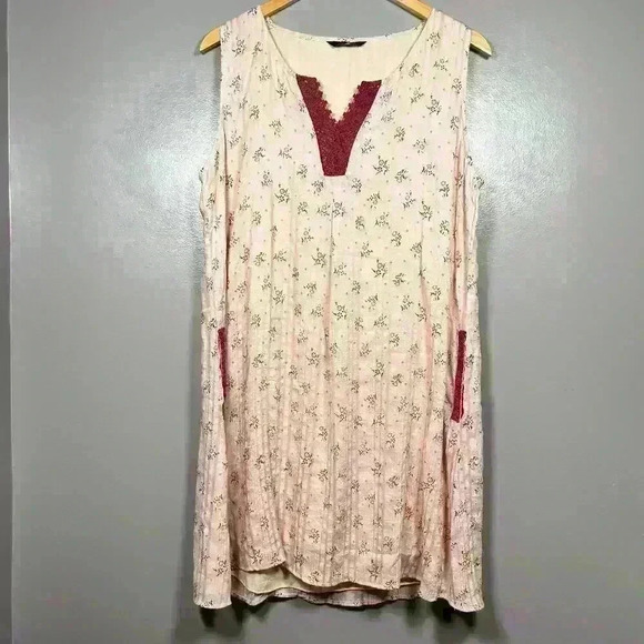 YAK & YETI Sleeveless Long Tunic Top Pink Floral V Neck Pockets Lace Women XL - Picture 1 of 11